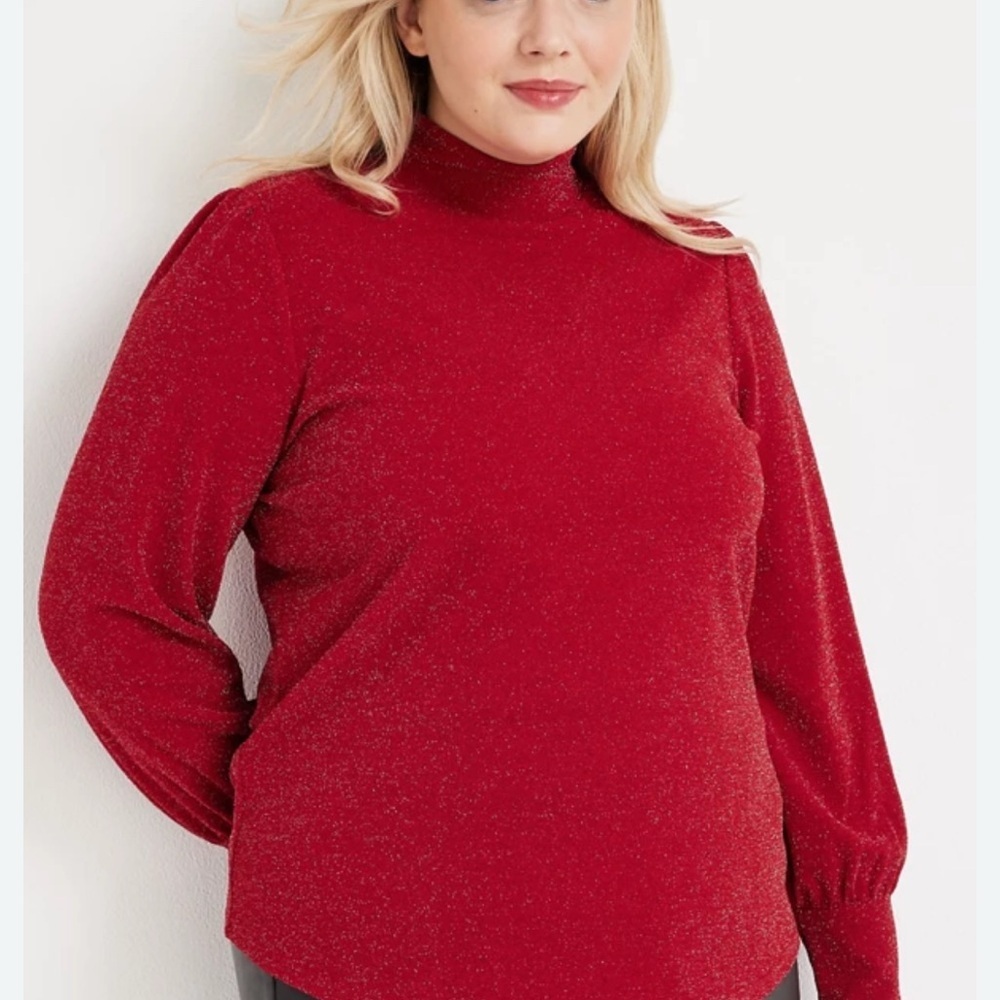 Maurice’s womens Red Sparkle mock neck blouse size 1X